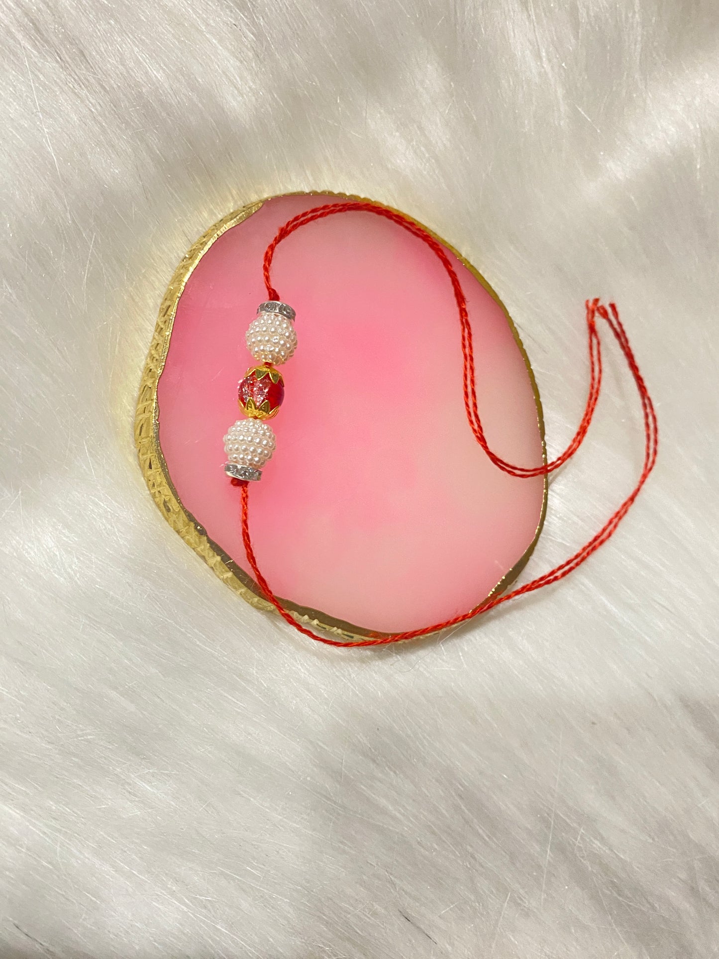 ❤️ Red & Pearl Rakhi | Designer Rakhi for Brother with Enamel Bead & Pearls (Pack of 5)