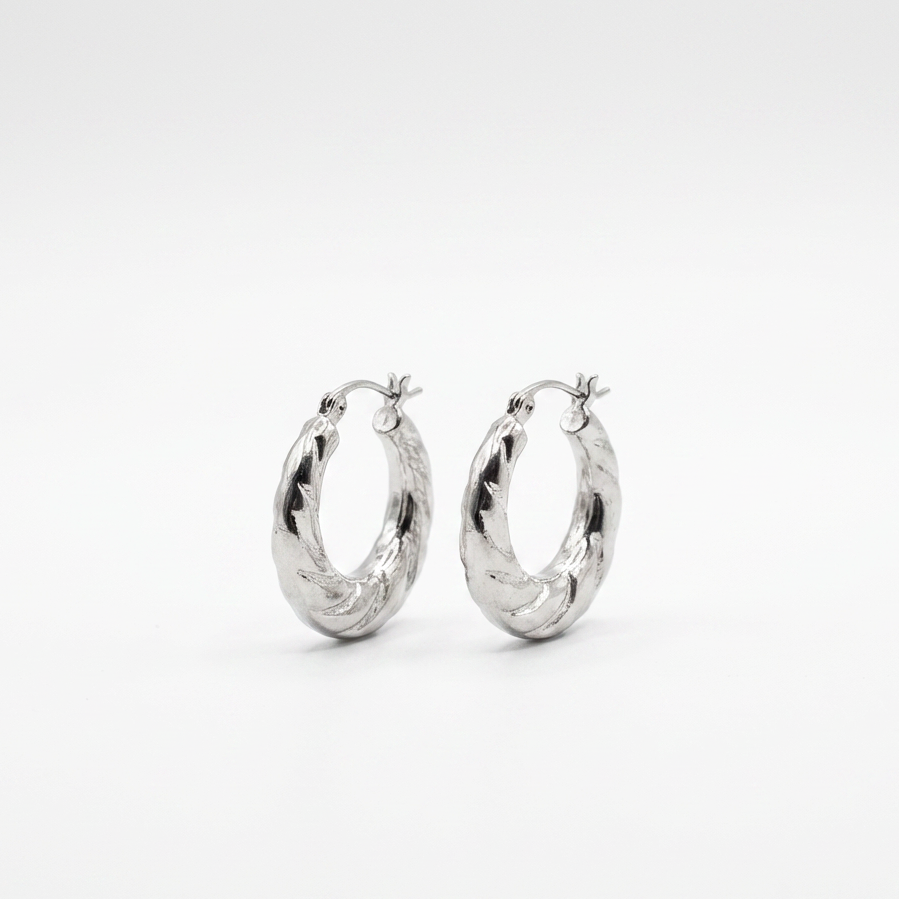 Silver Textured Crescent Hoops Stainless Steel