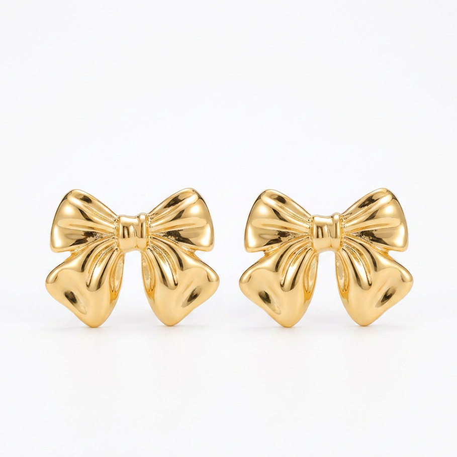 Gold Bow Stud Earrings Stainless Steel