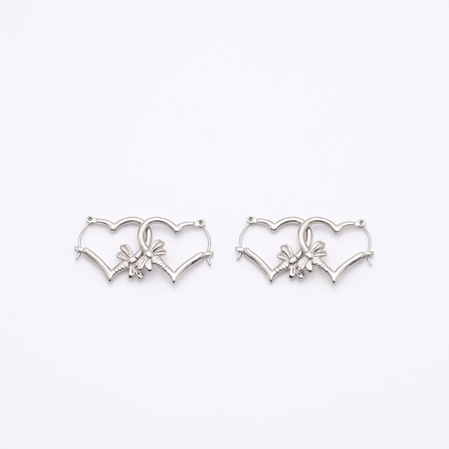 Silver Spiky Heart Hoops (with Butterfly) Stainless Steel