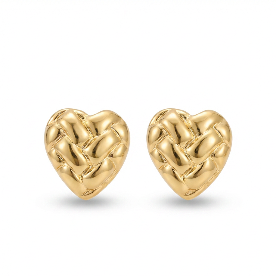 Gold Woven Heart Studs Stainless Steel