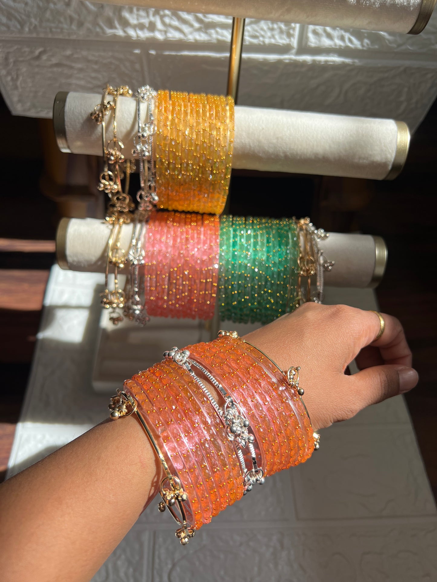 Elegant Raindrop Kashmiri Glass Bangles - Size 2.6