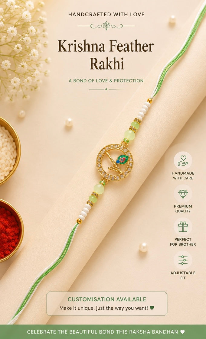Handcrafted Krishna Feather Charm Rakhi
