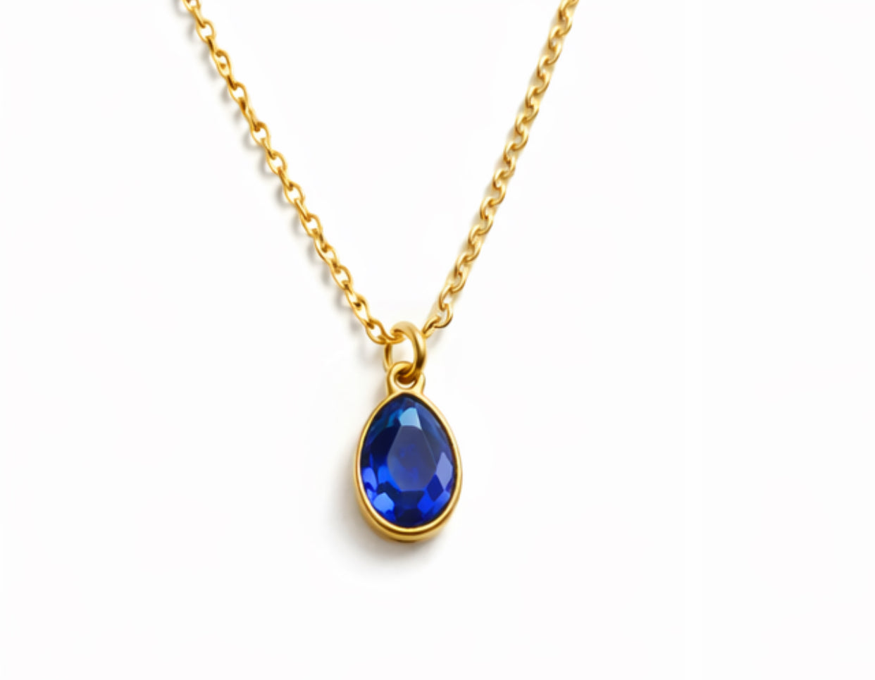 Blue Stone Necklace - 18 KPVD Gold Plated Stainless Steel - Tarnish Resistant