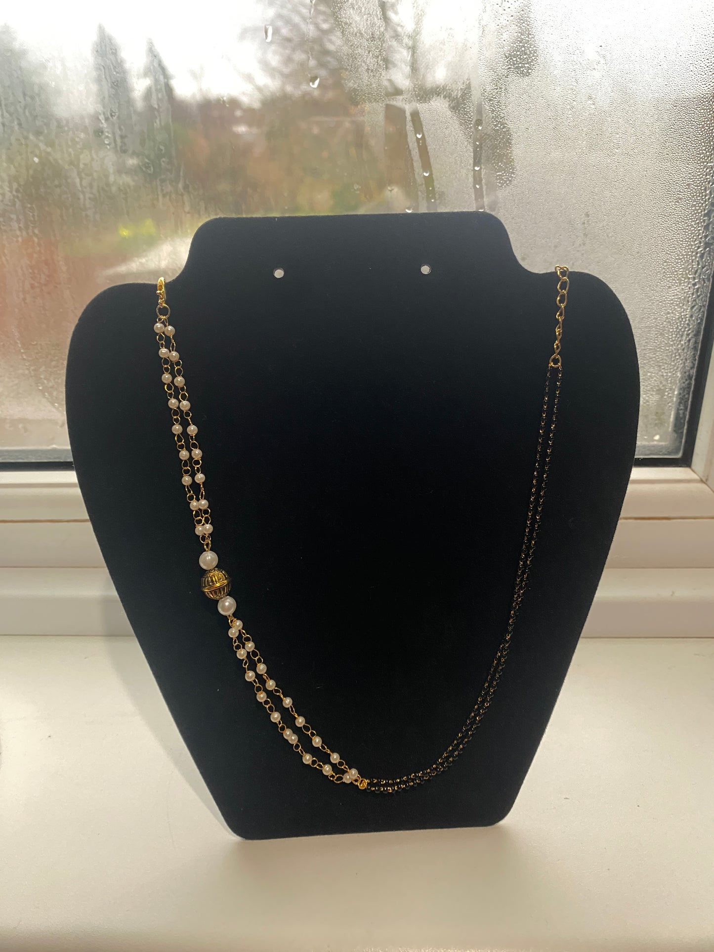 Graceful Dual-Strand Pearl and Gold Mangalsutra