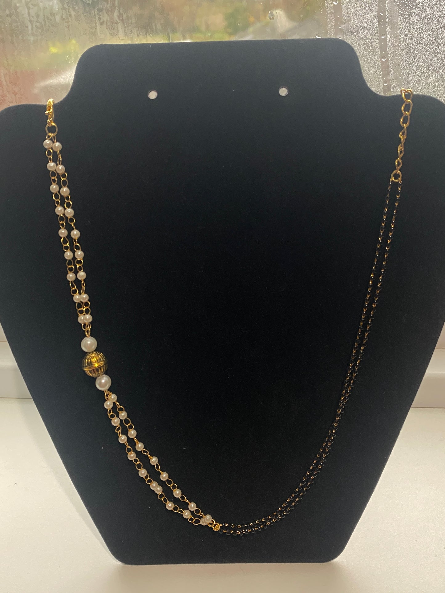 Graceful Dual-Strand Pearl and Gold Mangalsutra