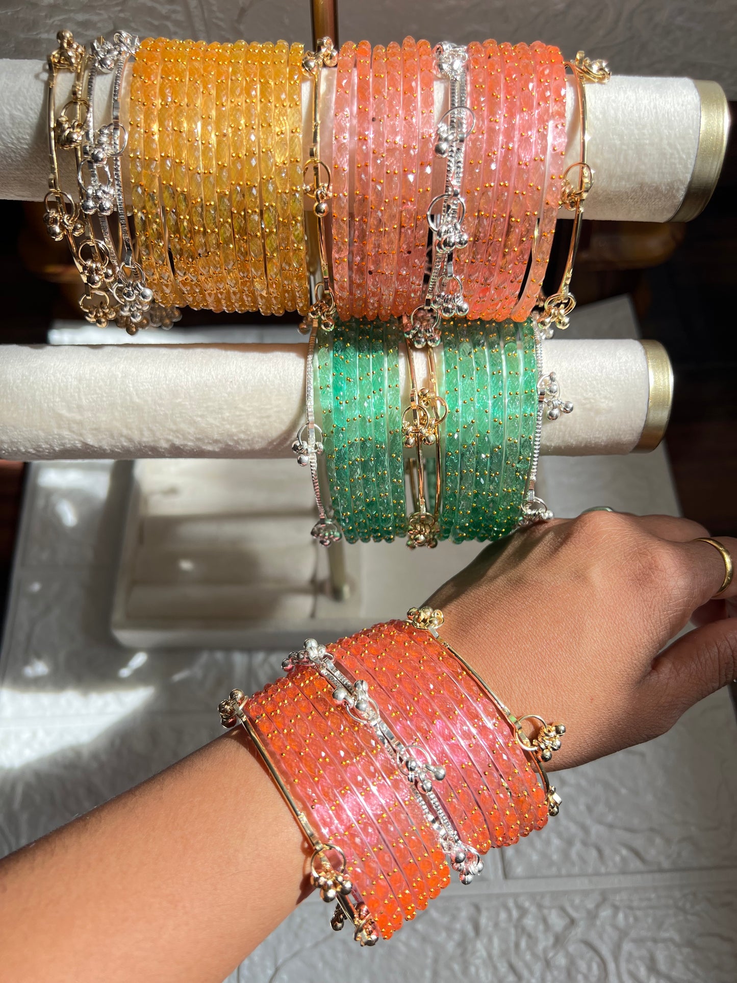 Elegant Raindrop Kashmiri Glass Bangles - Size 2.6