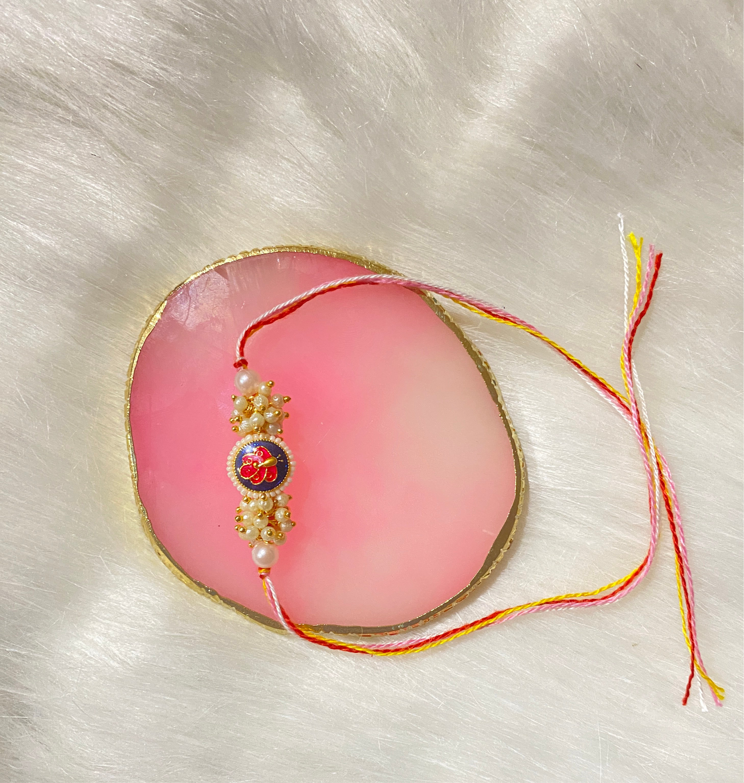🦚 Peacock Rakhi with Multicolor Thread | Elegant Pearl Rakhi for Brother (1pc)