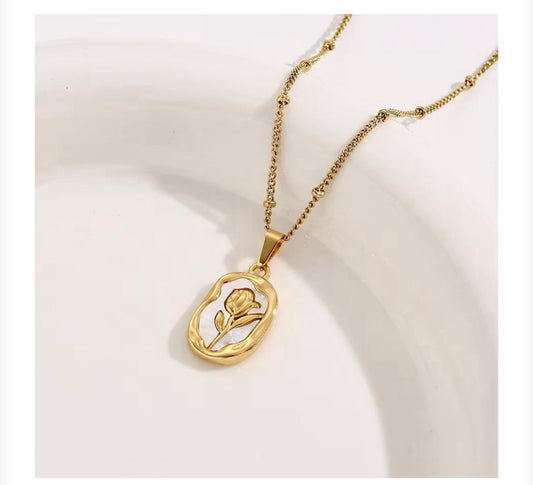 Rose Pendant Necklace (Stainless Steel)