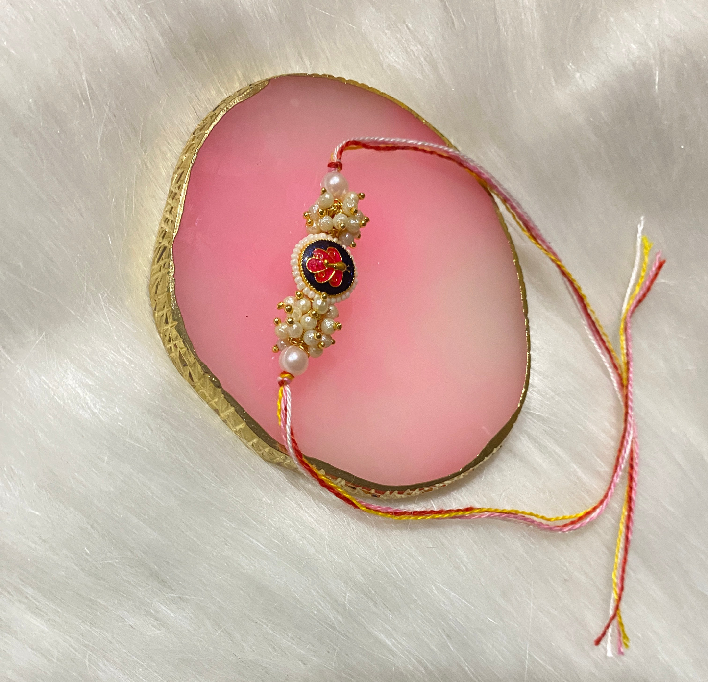🦚 Peacock Rakhi with Multicolor Thread | Elegant Pearl Rakhi for Brother (1pc)