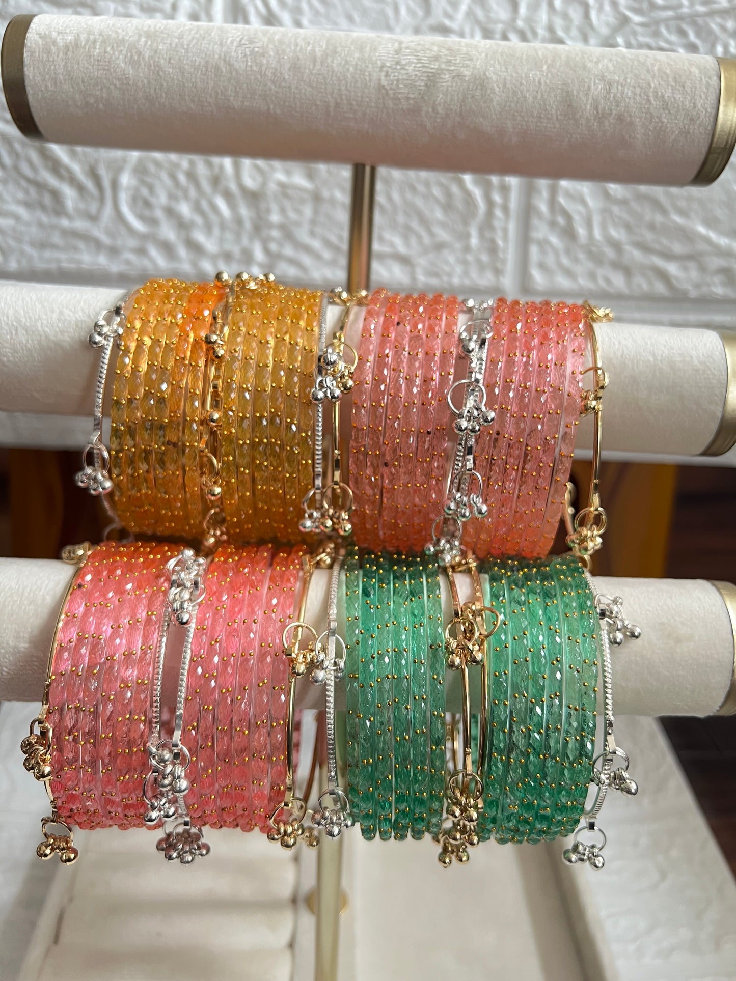 Elegant Raindrop Kashmiri Glass Bangles - Size 2.6
