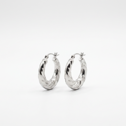Silver Textured Crescent Hoops Stainless Steel