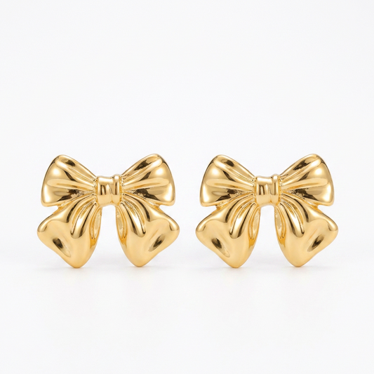 Gold Bow Stud Earrings Stainless Steel