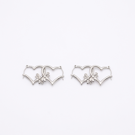 Silver Spiky Heart Hoops (with Butterfly) Stainless Steel