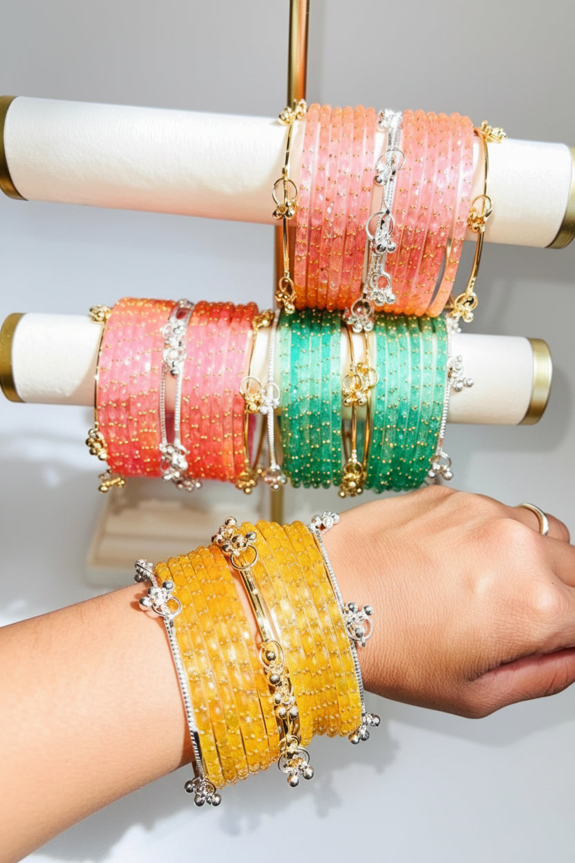 Elegant Raindrop Kashmiri Glass Bangles - Size 2.6