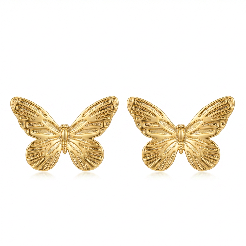 Gold stainless steel Butterfly Stud Earrings