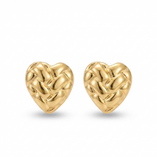 Gold Woven Heart Studs Stainless Steel
