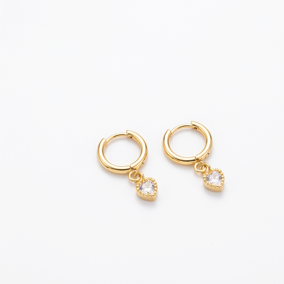 Gold Charm Hoops (with Crystal Pendants) Stainless Steel