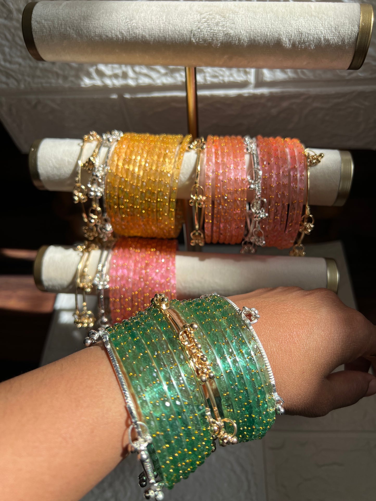 Elegant Raindrop Kashmiri Glass Bangles - Size 2.6