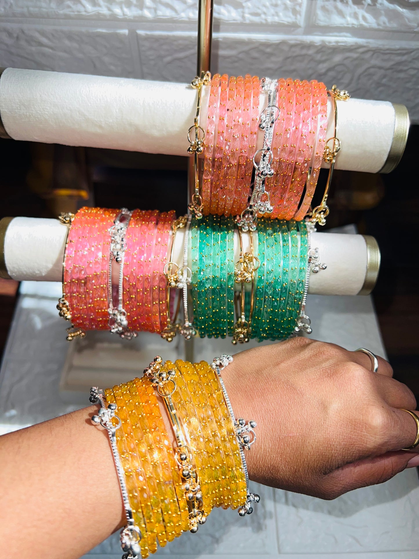 Elegant Raindrop Kashmiri Glass Bangles - Size 2.6