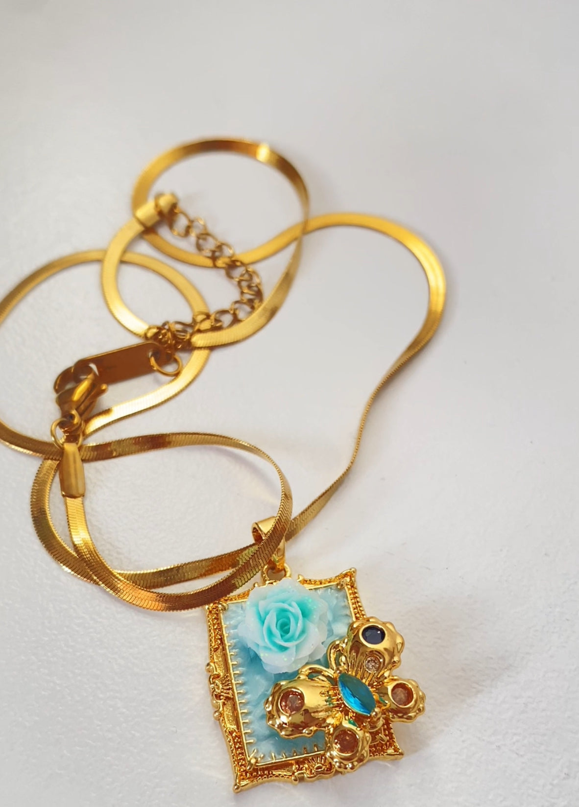 Blue Rose Statement Pendant Necklace