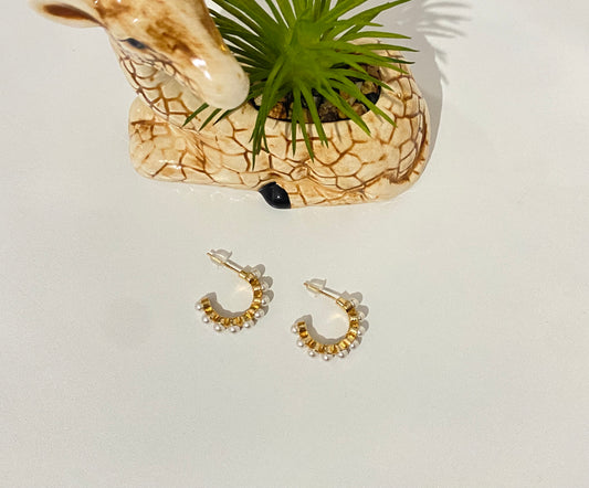 Lightweight Gold and Pearl Half Hoop Earrings – Dainty Minimalist Jewelry