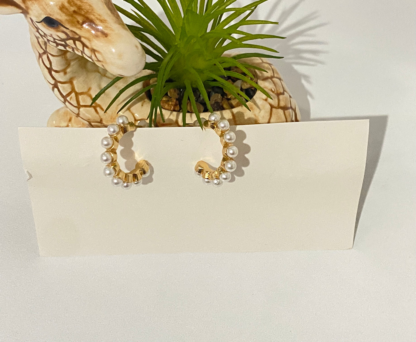 Lightweight Gold and Pearl Half Hoop Earrings – Dainty Minimalist Jewelry