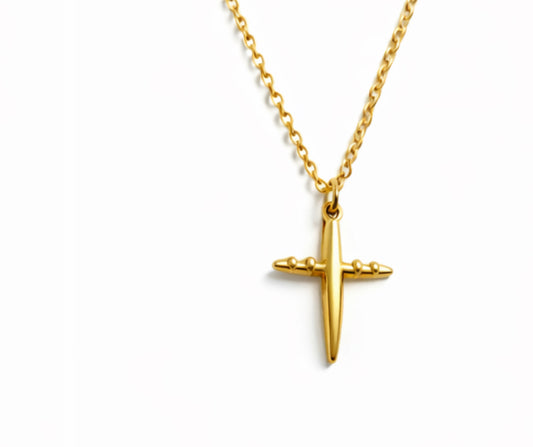 Cross Necklace - 18KPVD Gold Plated Stainless Steel - Minimal & Waterproof