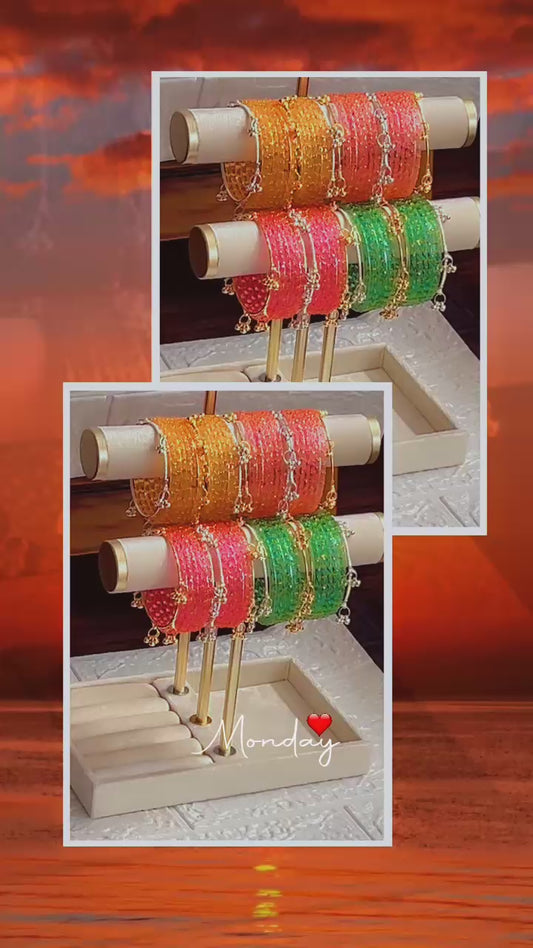 Elegant Raindrop Kashmiri Glass Bangles - Size 2.6